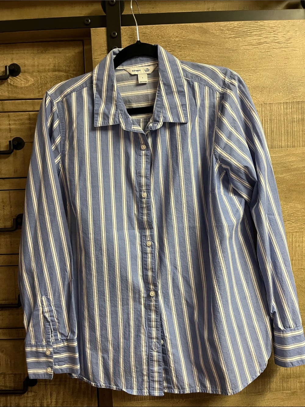Old Navy Blue and White Striped Button-Down Shirt